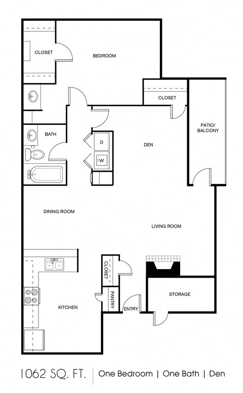 a floor plan of one bedroom apartment with one bathroom
